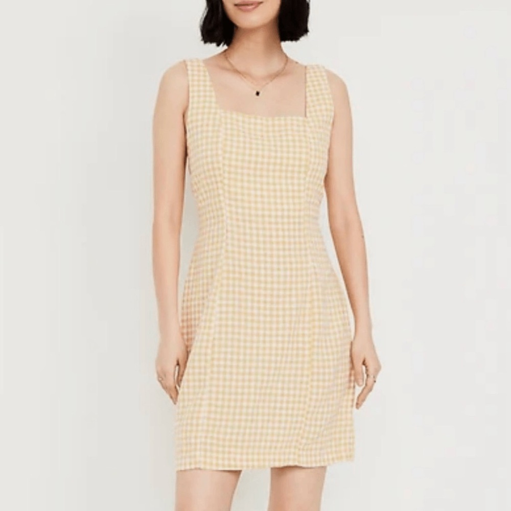 Old Navy Women’s Gingham Yellow Checkered Plaid Linen Blend Mini Dress Size LP
